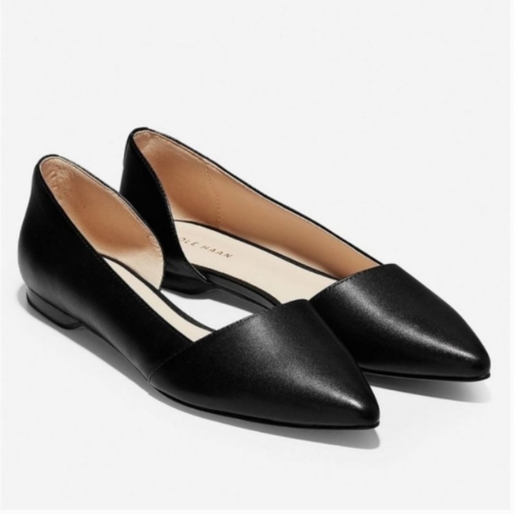 Cole Haan black leather D’orsay pointed toe flats
